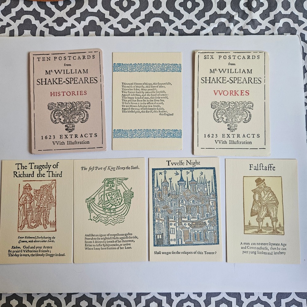 Louisa Hare First Folio Postcards William Shakespeare 1623 Extracts England 5 pc